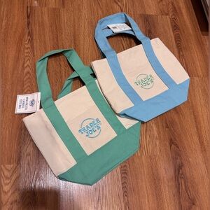 Mini Trader Joe’s Canvas Tote Bag - Cream and Blue Green